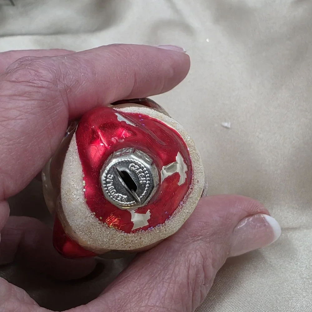 VTG‎ Czech Glass Parrot Bird Christmas Ornament Red Santa Hat Poland Style